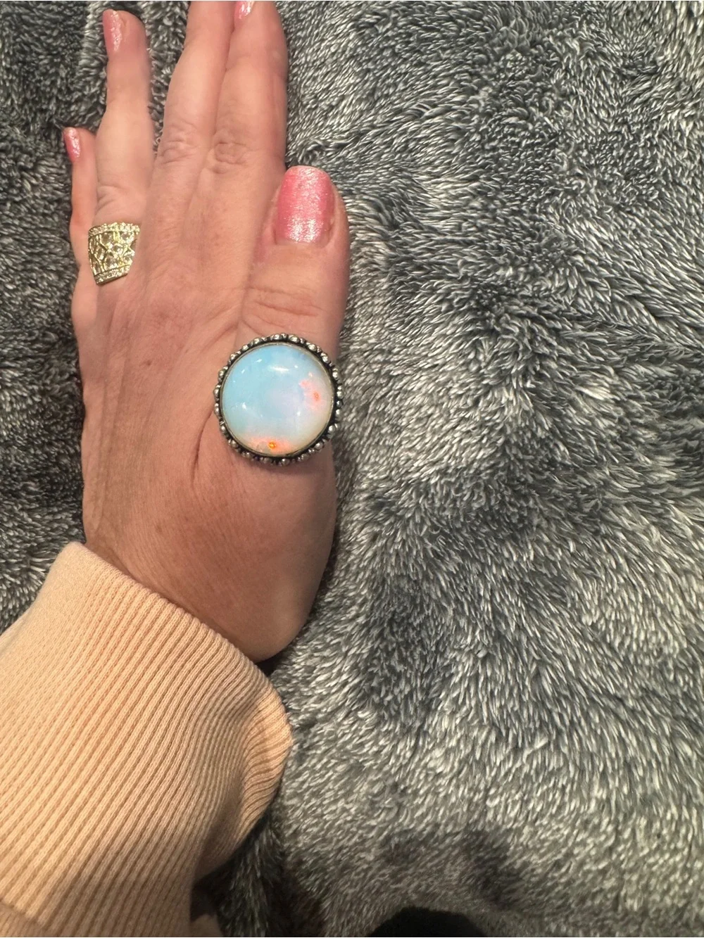 Opal-Effect Statement Ring in Opalescent Blue
